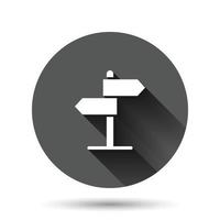Kreuzung Wegweiser-Symbol im flachen Stil. Straßenrichtungsvektorillustration auf schwarzem rundem Hintergrund mit langem Schatteneffekt. roadsign Kreis Schaltfläche Geschäftskonzept. vektor