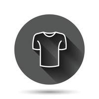 T-Shirt-Symbol im flachen Stil. Freizeitkleidung-Vektorillustration auf schwarzem rundem Hintergrund mit langem Schatteneffekt. Polo Wear Circle Button Geschäftskonzept. vektor