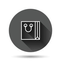 Einkaufstasche-Symbol im flachen Stil. Handtaschenzeichen-Vektorillustration auf schwarzem rundem Hintergrund mit langem Schatteneffekt. Paket-Kreis-Schaltfläche Geschäftskonzept. vektor