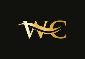 wc-logo-design mit anfänglichem goldenem buchstaben. WC-Logo-Design mit modernem Trend vektor