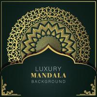 Luxus-Mandala golden mit schwarzem Hintergrund elegantes Design für Jubiläumseinladung Henna vektor