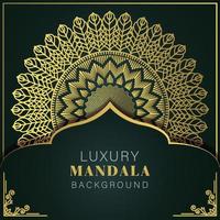 Luxus-Mandala golden mit schwarzem Hintergrund elegantes Design für Jubiläumseinladung Henna vektor