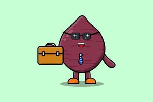 Cartoon-Süßkartoffel-Geschäftsmann mit Koffer vektor