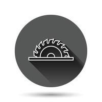 Sägeblatt-Symbol im flachen Stil. kreisförmige Maschinenvektorillustration auf schwarzem rundem Hintergrund mit langem Schatteneffekt. Drehscheibe Kreis Schaltfläche Geschäftskonzept. vektor