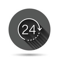 Uhrensymbol im flachen Stil. Uhr-Vektor-Illustration auf schwarzem runden Hintergrund mit langem Schatteneffekt. Timer Kreis Schaltfläche Geschäftskonzept. vektor