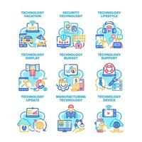 Technologie-Support-Set-Icons-Vektor-Illustrationen vektor