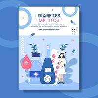 diabetes testning sjukvård affisch platt tecknad serie hand dragen mallar illustration vektor