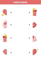 match delar av tecknad serie valentine element. logisk spel för barn. vektor