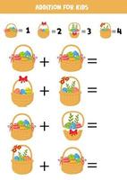 Additionsspiel mit verschiedenen Osterkörben. Mathe-Lernspiel für Kinder im Vorschulalter. vektor