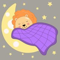 söt lejon sovande på de måne. söt djur- begrepp illustration för barnkammare. stock vektor tecknad serie illustration, eps 10