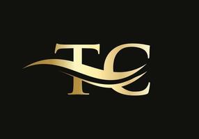 första guld brev tc logotyp design. tc logotyp design med modern trendig vektor