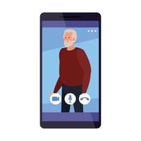 Großvater im Smartphone im Video-Chat-Vektor-Design vektor