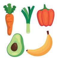 uppsättning av färsk grönsaker och frukter, begrepp friska mat vektor