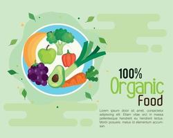 baner med 100 procent mat organisk, begrepp friska mat vektor
