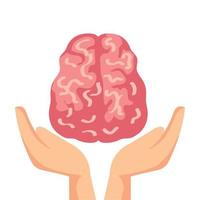 händer som håller hjärnan, symbol för mental hälsa vektor