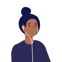 ung kvinna använder sig av hörlurar på vit bakgrund vektor