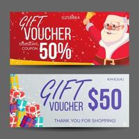 jul voucher vektor. horisontell baner. glad jul. santa claus och gåvor. slutet av de år annons. söt gåva illustration vektor