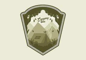 bunte flache illustration des outdoor-campings im wald mit bergblick vektor