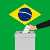 brasilianisches abstimmungskonzept. Hand, die Papier in die Wahlurne legt. isolierte Vektorillustration. vektor