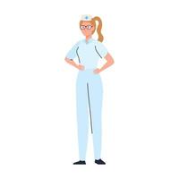 sjuksköterska med enhetlig, kvinna sjuksköterska på vit bakgrund vektor