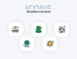 brasiliansk karneval linje fylld ikon packa 5 ikon design. flagga. kaffe. timbrel. frukost. kostym vektor