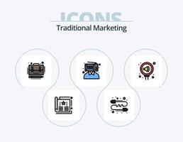 traditionell marknadsföring linje fylld ikon packa 5 ikon design. marknadsföra. anslagstavla. influencer. reklam. annonser vektor