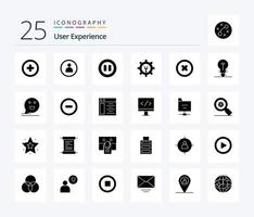 Benutzererfahrung 25 solides Glyphen-Icon-Paket einschließlich Medien . Schlüssel. Einstellung . vektor
