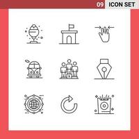 uppsättning av 9 modern ui ikoner symboler tecken för piedestal offentlig transport fast egendom offentlig buss tre fingrar redigerbar vektor design element