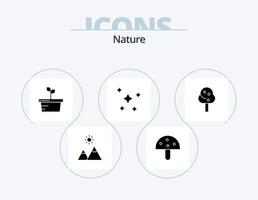 natur glyf ikon packa 5 ikon design. natur. planeter. grönsak. natt stjärnor. natur vektor