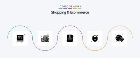 Shopping und E-Commerce Glyph 5 Icon Pack inklusive Standort. Welt. Zahlung. Einkaufen. sperren vektor