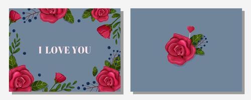 Valentinstag. Postkarte, Banner, druckbare Vorlage. Rosen, Blätter, Blumen, Glückwünsche, Blumen. Vektor. vektor