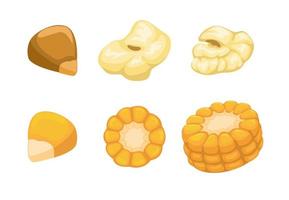 majs skiva och popcorn vegetabiliska produkt symbol uppsättning tecknad serie illustration vektor