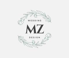 mz initialer brev bröllop monogram logotyper samling, hand dragen modern minimalistisk och blommig mallar för inbjudan kort, spara de datum, elegant identitet för restaurang, boutique, Kafé i vektor