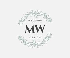 mw initialen brief hochzeitsmonogramm logos sammlung, handgezeichnete moderne minimalistische und florale vorlagen für einladungskarten, save the date, elegante identität für restaurant, boutique, café im vektor