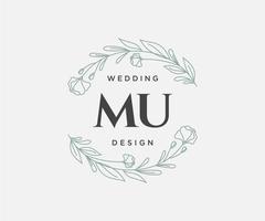 mu initialen brief hochzeitsmonogramm logos sammlung, handgezeichnete moderne minimalistische und florale vorlagen für einladungskarten, save the date, elegante identität für restaurant, boutique, café im vektor