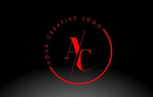 rotes AC-Serifen-Logo-Design mit kreativem Schnitt. vektor