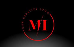 rotes mi-serifenbuchstabe-logo-design mit kreativem geschnittenem schnitt. vektor