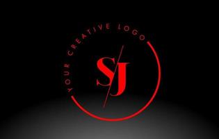 Logo-Design mit rotem sj-Serifenbuchstaben und kreativem Schnitt. vektor
