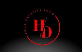 röd hd serif brev logotyp design med kreativ skuren skära. vektor