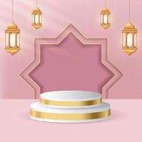 goldenes islamisches produktdisplay-modell. ramadan kareem mit goldener lampe und podium. 3D-Produktanzeige podium themenorientiert islamisch mit Laterne. Vektor-Illustration vektor