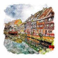 colmar frankreich aquarellskizze handgezeichnete illustration vektor