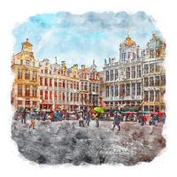 Bryssel Belgien akvarell skiss handritad illustration vektor