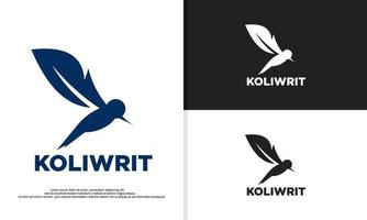 logotyp illustration vektor grafisk av kolibrier kombinerad med en fjäder penna