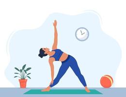 weibliche figur, die zu hause yoga-übungen macht. Wellness-, Gesundheits- und Lifestyle-Konzept. Vektor-Illustration. vektor