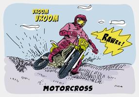 Ridning Offroad Motorcross Comic Hand Drawn Vector Illustration