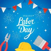 Happy Labor Day Holiday Banner mit Schutzhelm und Werkzeugbau vektor