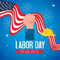 Happy Labor Day Holiday Banner mit Hand und Flagge USA vektor