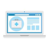 Medizin-Online-Technologie mit Laptop und Erste-Hilfe-Kasten vektor