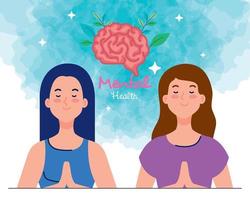 mental hälsa begrepp, och kvinnor mediterar med hjärna mänsklig vektor