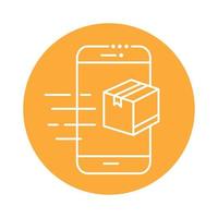 Smartphone mit Symbol für Blocklinienstil des Boxpakets vektor